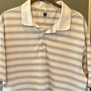 🐠Nike Golf polo shirt stripes white orange blue maroon medium BUDGET